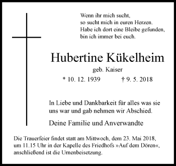 Traueranzeige von Hubertine Kükelheim von Westfalen-Blatt
