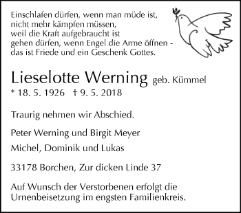 Traueranzeige von Lieselotte Werning von Westfalen-Blatt