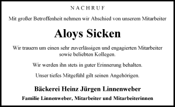 Traueranzeige von Aloys Sicken von Westfalen-Blatt