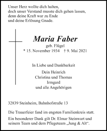 Traueranzeige von Maria Faber von Westfalen-Blatt