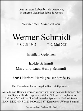 Traueranzeige von Werner Schmidt von Westfalen-Blatt
