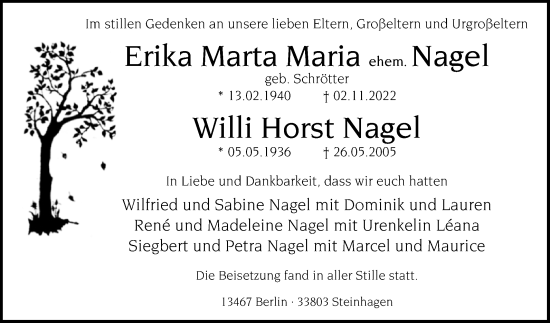 Traueranzeige von Erika Marta Maria und Willi Horst Nagel von Westfalen-Blatt