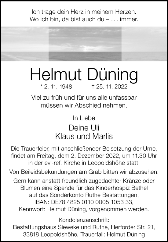 Traueranzeige von Helmut Düning von Westfalen-Blatt
