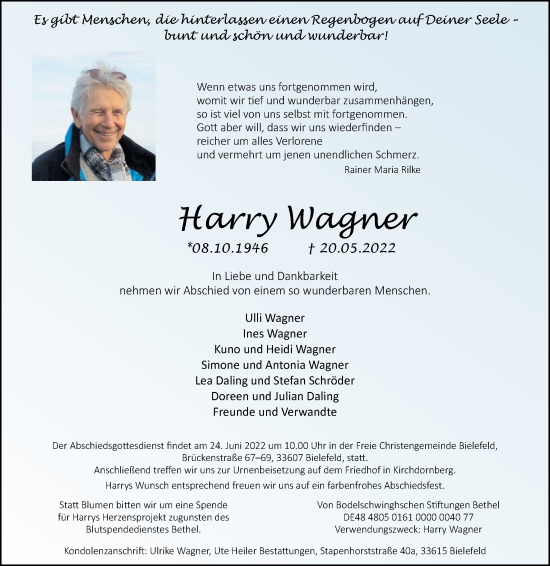 Traueranzeige von Harry Wagner von Westfalen-Blatt