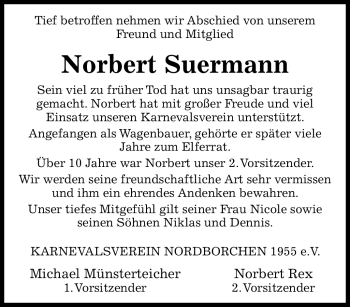 Traueranzeige von Norbert Suermann von Westfalen Blatt