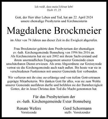 Traueranzeige von Magdalene Brockmeier von Westfalen Blatt