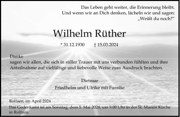 Traueranzeige von Wilhelm Rüther von Westfalen Blatt