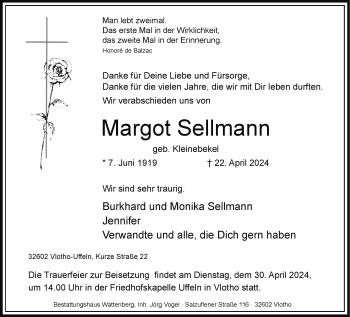 Traueranzeige von Margot Sellmann von Westfalen Blatt