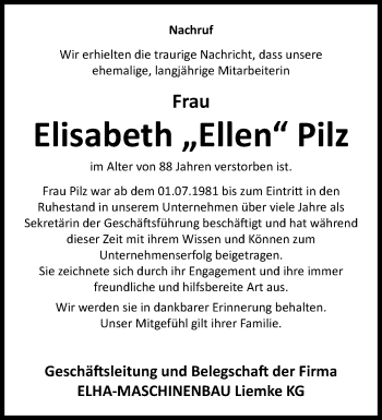 Traueranzeige von Elisabeth Pilz von Westfalen Blatt