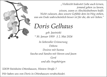 Traueranzeige von Doris Gelhaus von Westfalen Blatt