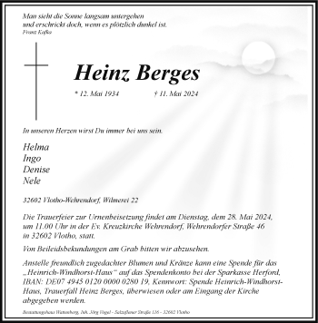 Traueranzeige von Heinz Berges von Westfalen Blatt