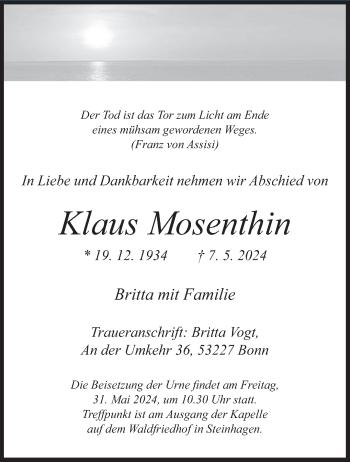Traueranzeige von Klaus Mosenthin von Westfalen Blatt