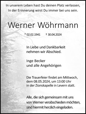 Traueranzeige von Werner Wöhrmann von Westfalen Blatt
