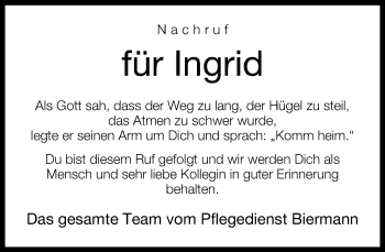 Traueranzeige von Ingrid  von Neue Westfälische