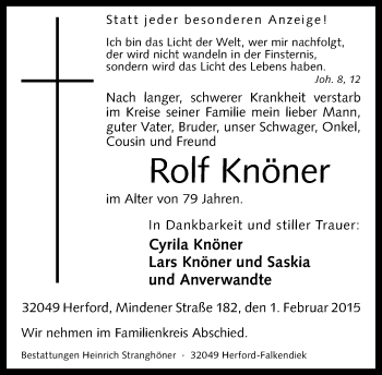 Traueranzeige von Rolf Knöner von Neue Westfälische
