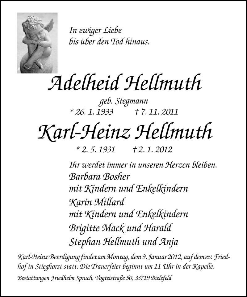  Traueranzeige für Adelheid und Karl-Heinz Hellmuth vom 06.01.2012 aus Neue Westfälische