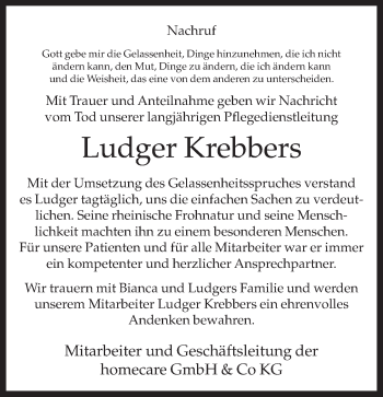 Traueranzeige von Ludger Krebbers von Neue Westfälische