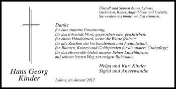 Traueranzeige von Hans Georg Kinder von Neue Westfälische