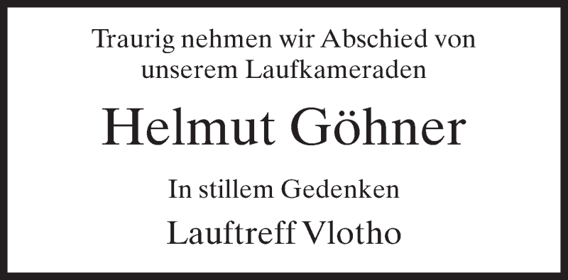  Traueranzeige für Helmut Göhner vom 17.01.2014 aus Neue Westfälische