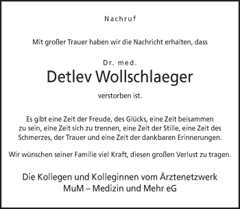 Traueranzeige von Detlef Wollschlaeger von Neue Westfälische