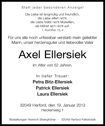 Traueranzeige von Axel Ellersiek von Neue Westfälische