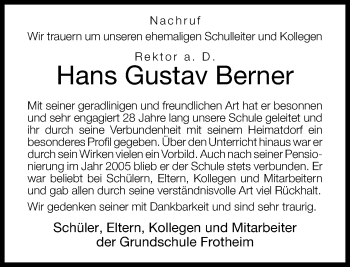 Traueranzeige von Hans Gustav Berner von Neue Westfälische