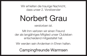 Traueranzeige von Norbert Grau von Neue Westfälische