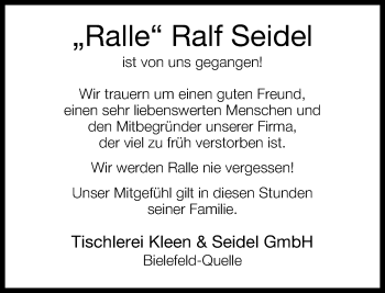 Traueranzeige von Ralf Seidel von Neue Westfälische
