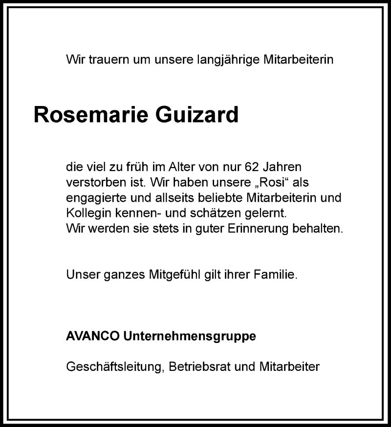  Traueranzeige für Rosemarie Guizard vom 01.02.2014 aus Neue Westfälische