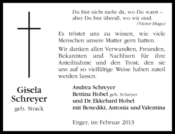 Traueranzeige von Giesela Schreyer von Neue Westfälische