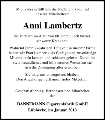 Traueranzeige von Anni Lambertz von Neue Westfälische