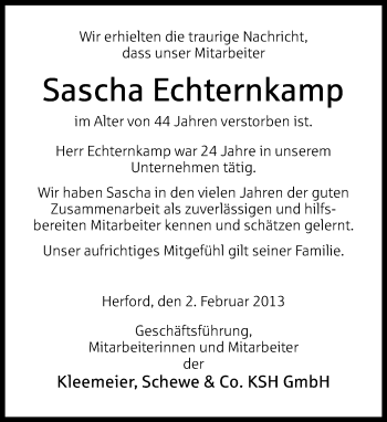 Traueranzeige von Sascha Echternkamp von Neue Westfälische