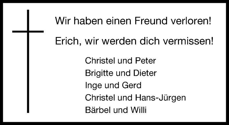  Traueranzeige für Erich  vom 10.02.2014 aus Neue Westfälische