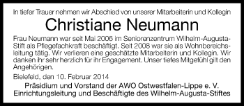 Traueranzeige von Christiane Neumann von Neue Westfälische