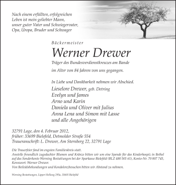 Traueranzeige von Werner Drewer von Neue Westfälische