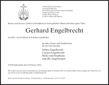 Traueranzeige von Gerhard Engelbrecht von Neue Westfälische