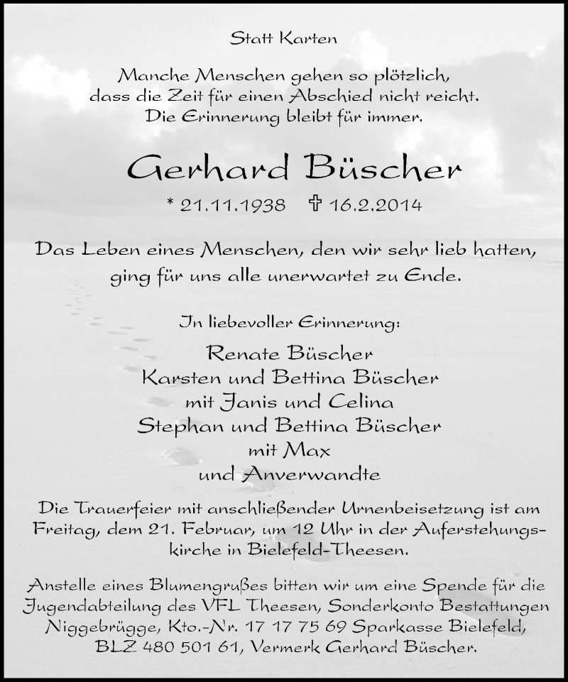  Traueranzeige für Gerhard Büscher vom 19.02.2014 aus Neue Westfälische