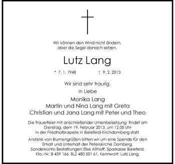 Traueranzeige von Lutz Lang von Neue Westfälische