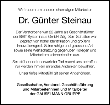 Traueranzeige von Günter Steinau von Neue Westfälische