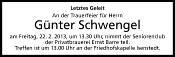 Traueranzeige von Günter Schwengel von Neue Westfälische