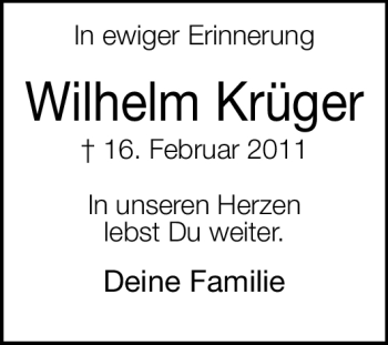 Traueranzeige von Wilhelm Krüger von Neue Westfälische