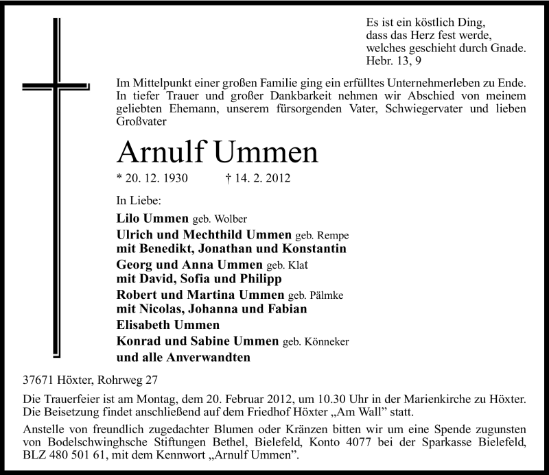  Traueranzeige für Arnulf Ummen vom 16.02.2012 aus Neue Westfälische