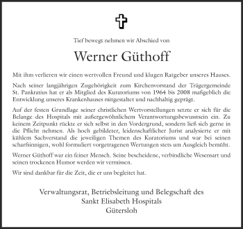 Traueranzeige von Werner Güthoff von Neue Westfälische
