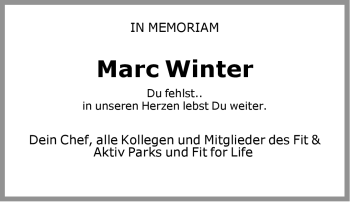 Traueranzeige von Marc Winter von Neue Westfälische