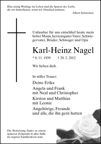 Traueranzeige von Karl-Heinz Nagel von Neue Westfälische