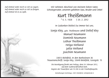 Traueranzeige von Kurth Theißmann von Neue Westfälische