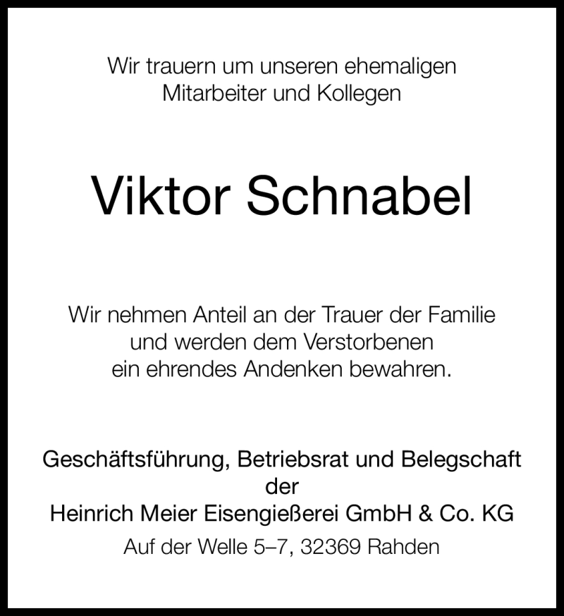  Traueranzeige für Viktor Schnabel vom 23.02.2012 aus Neue Westfälische
