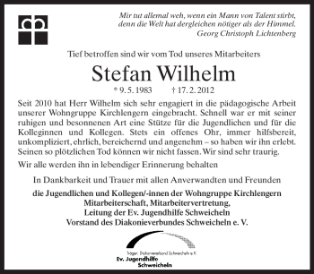 Traueranzeige von Stefan Wilhelm von Neue Westfälische