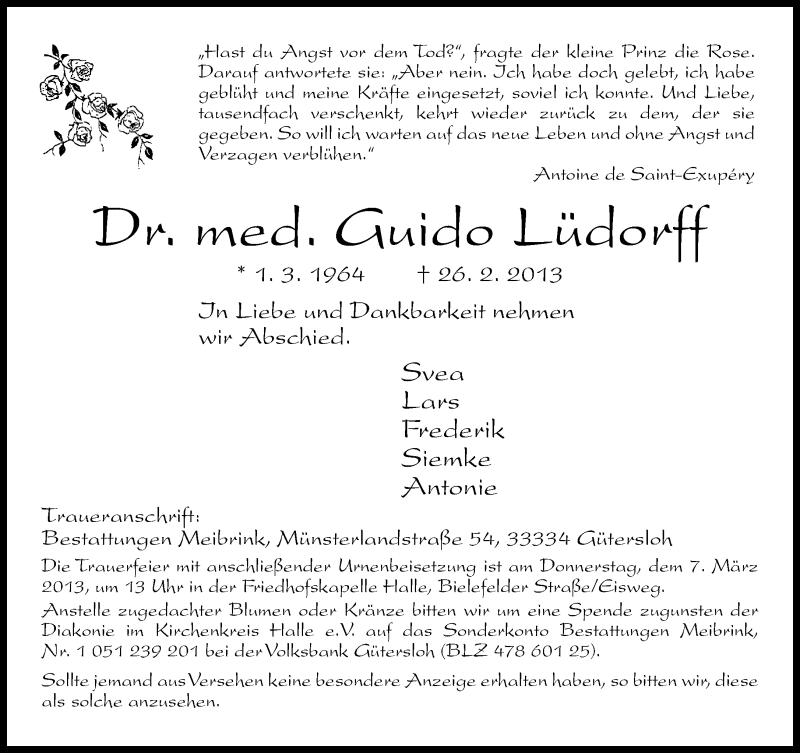  Traueranzeige für Guido Lüdorff vom 28.02.2013 aus Neue Westfälische