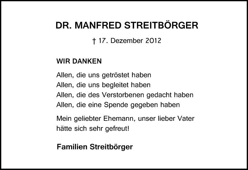  Traueranzeige für Manfred Streitbörger vom 09.03.2013 aus Neue Westfälische